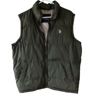 US Polo Assn Size Medium Mens Full Zip Up Puffer Vest Army Green EUC